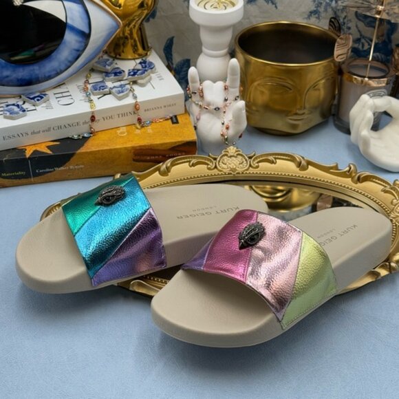 🆕 KURT GEIGER LONDON 🧿 NWOT Meena Eagle Pastel Metallic Slide, Sz 36.5 US 6.5 - Picture 9 of 12
